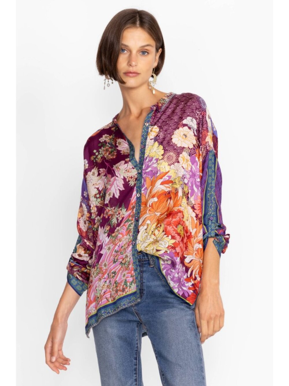Johnny Was Phoenix Jordan Floral Button Up Blouse XS EUC MSRP $260